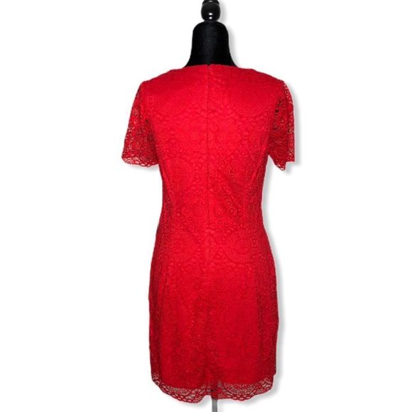 Laundry Shelli Segal Red Lace Short Sleeve Mini Dress NWT size 10 Petite - Picture 6 of 10